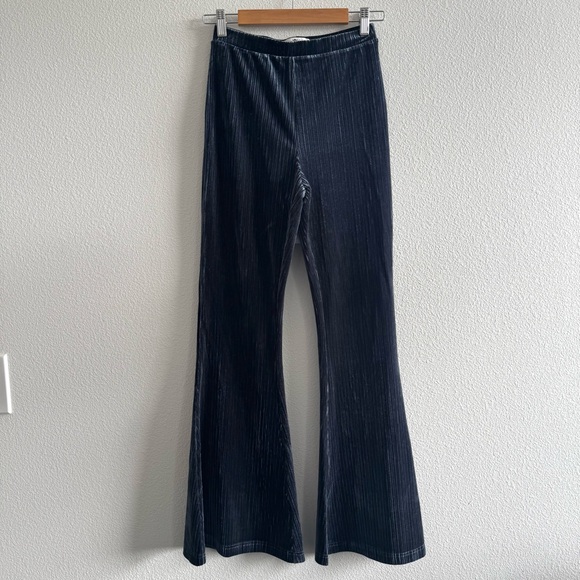 Natural Life Joplin High-Rise Velvet Flare Pants Pull On Blue Boho Fall Winter - Picture 3 of 10